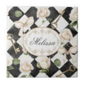 Carreau Monogramme Vintage Rose Fleurs Noir Blanc Diamant (Devant)