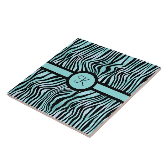 Carreau Monogramme Zebra imprimé noir et Turquoise Turquoi (Côté)