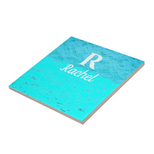 Carreau Monogrammes Initiales Turquoise bleu turquoise Pas (Côté)