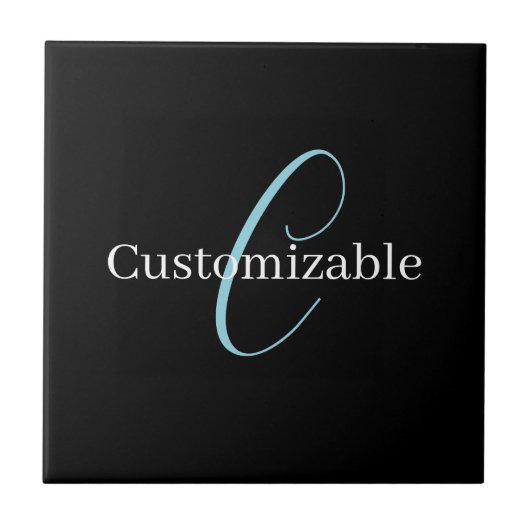 Carreau Monographie de script cursive modifiable noir bleu (Devant)