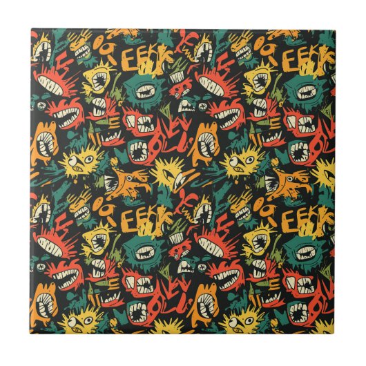 Carreau Monstre de Graffiti Eek Noir Halloween (Devant)
