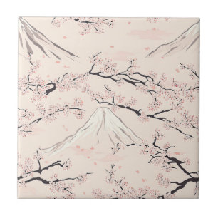 Carreau Mont Fuji avec Cerisiers en Fleurs – Japonais