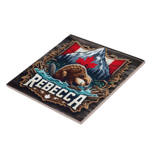 Carreau Montagne de neige, castor, drapeau canadien