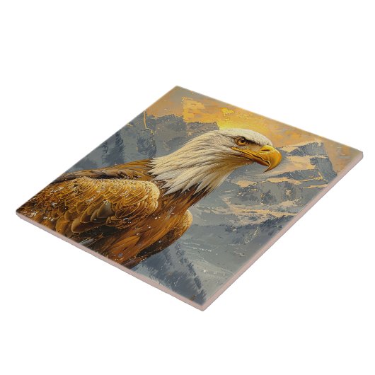 Carreau Montagnes d'aquarelle d'aigle chauve (Côté)