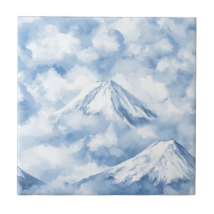 Carreau Montagnes Douces Aquarelle Neige Nuages Bleu Blanc