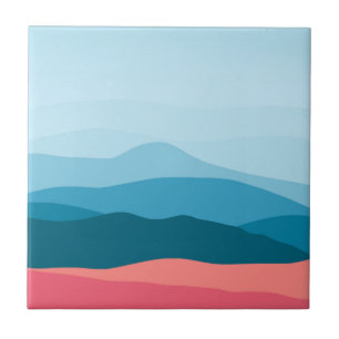 Carreau Montagnes Modernes Abstraites Pastel Bleu Rose