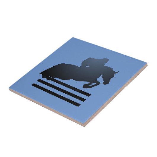 Carreau Montrez le cavalier qui franchit un obstacle. (Côté)