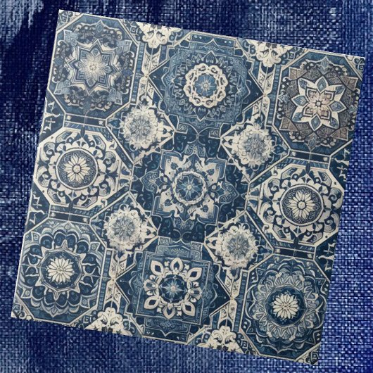 Carreau Moroccan Mediterranean Blue & White Tile Pattern