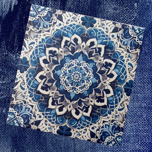 Carreau Moroccan Mediterranean Blue & White Tile Pattern
