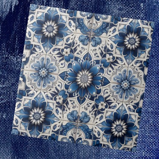 Carreau Moroccan Mediterranean Blue & White Tile Pattern