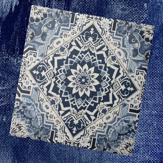 Carreau Moroccan Mediterranean Blue & White Tile Pattern