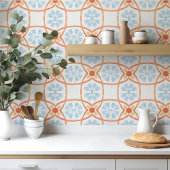 Carreau Moroccan style tile flowers orange and blue