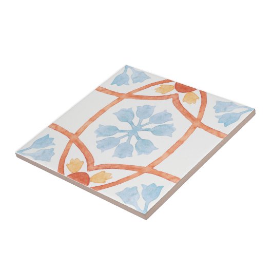 Carreau Moroccan style tile flowers orange and blue (Côté)