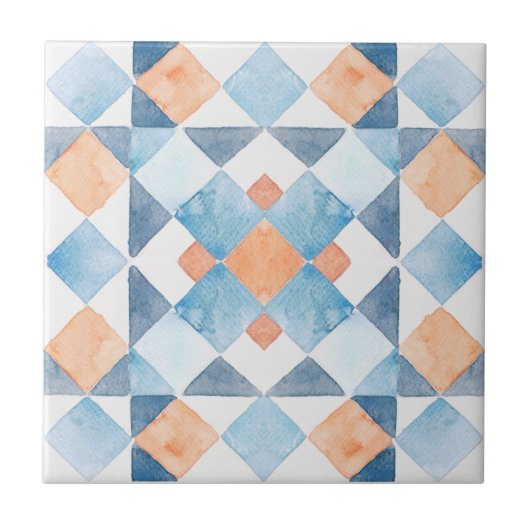 Carreau Moroccan style tile geometric orange blue summer (Devant)