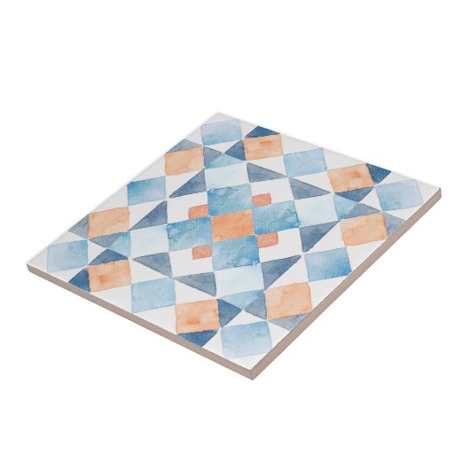 Carreau Moroccan style tile geometric orange blue summer (Côté)