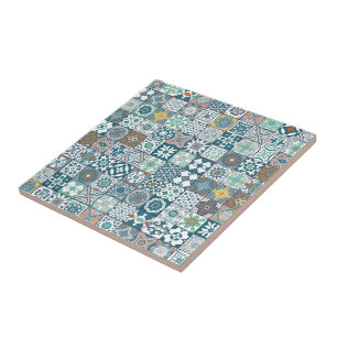 Carreau Moroccan tile-orange et light turquoise