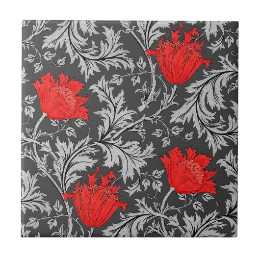 Carreau Morris Anemone Motif, gris / gris et rouge (Devant)