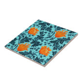 Carreau Morris Anemone Motif, Indigo Blue et Coral (Côté)