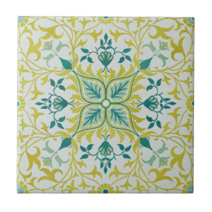 Carreau Morris Vin jaune Turquoise & Motif Fleur