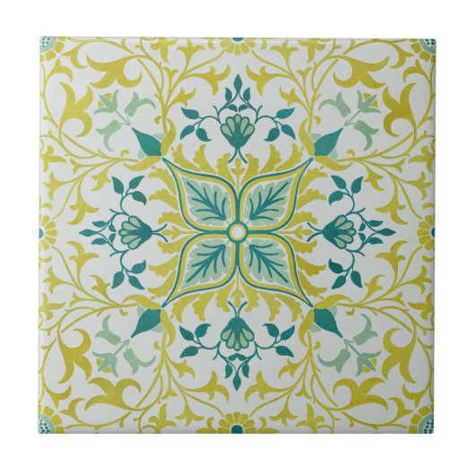 Carreau Morris Vin jaune Turquoise & Motif Fleur (Devant)