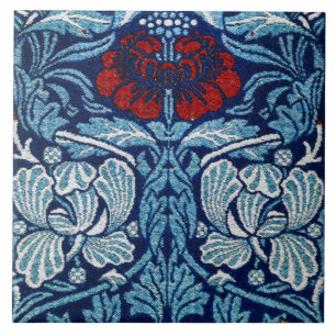 Carreau Morris Vintage 1890 Tulip & Rose Motif Bleu
