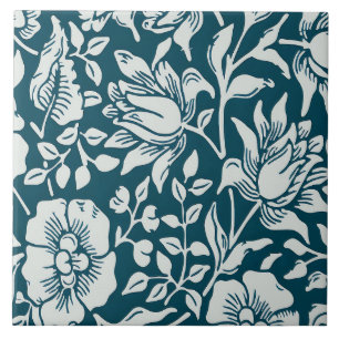 Carreau Morris Vintage bleu & blanc motif floral