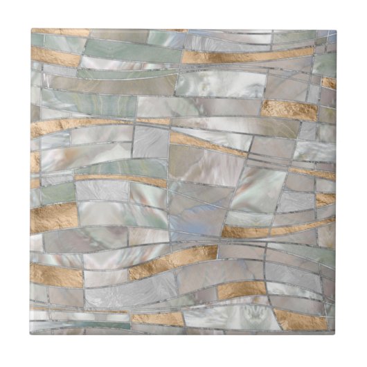 Carreau Mosaic Waves Art - Pearl et Pastel Gold (Devant)