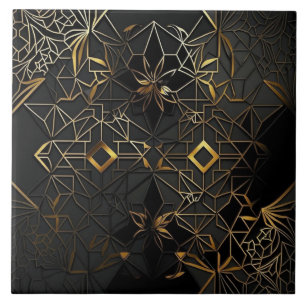 Carreau Mosaïque Abstraite Noire et Dorée Élégante