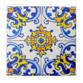 Carreau Mosaïque bleue jaune portugaise Azulejo Art (Devant)