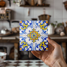 Mosaïque bleue jaune portugaise Azulejo Art