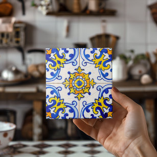 Carreau Mosaïque bleue jaune portugaise Azulejo Art