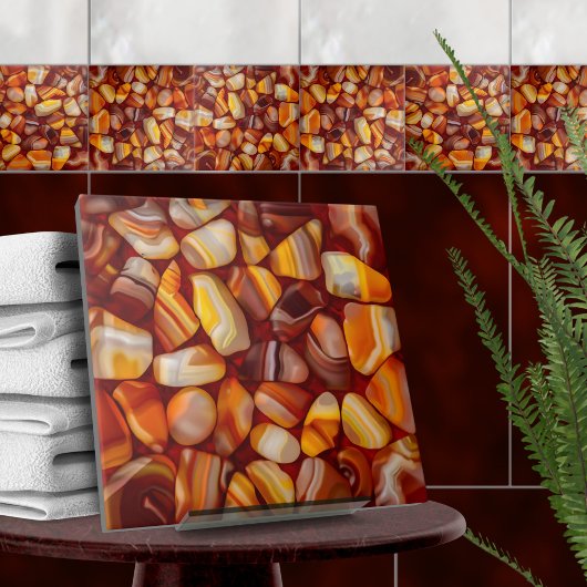 Carreau Mosaïque d'Agate et de pierre carnelienne