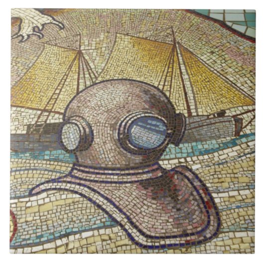 Carreau Mosaïque d'ancien casque de plongeur (Devant)