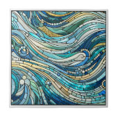 Carreau Mosaïque d'art fin sarcelle de mer de vagues (Devant)