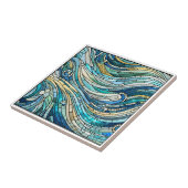 Carreau Mosaïque d'art fin sarcelle de mer de vagues (Côté)