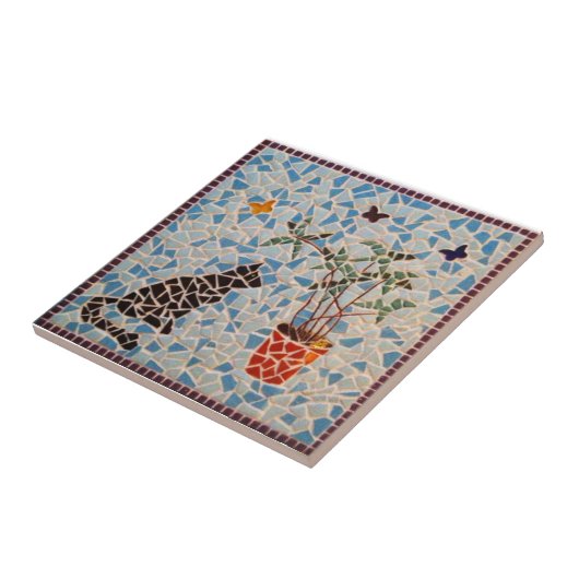 Carreau Mosaïque de chat noir (Côté)