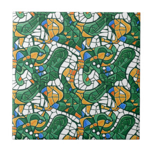 Carreau Mosaïque de dessin animé or et vert vibrant