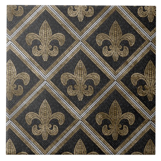 Carreau Mosaïque de fleur de lis motif noir et or (Devant)