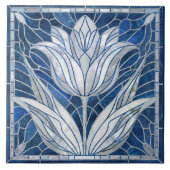 Carreau Mosaïque de fleur de tulipe - Marbre bleu et Pearl (Devant)