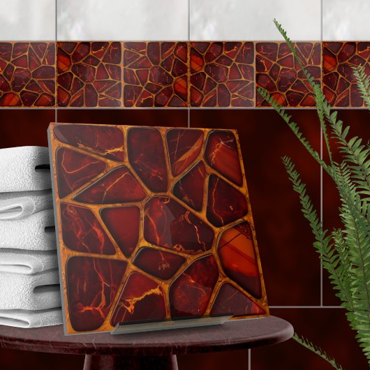 Carreau Mosaïque de pierres d'agate rouge en bois de rose