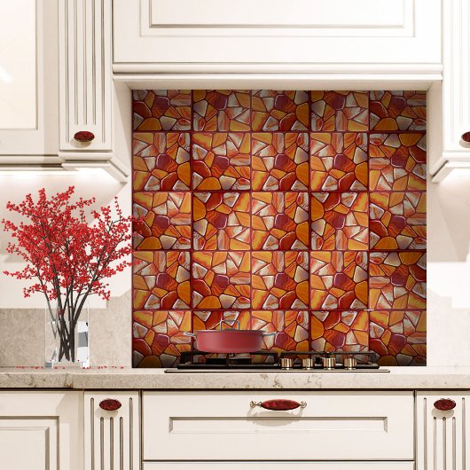 Carreau Mosaïque de pierres d'agate rouge et jaune