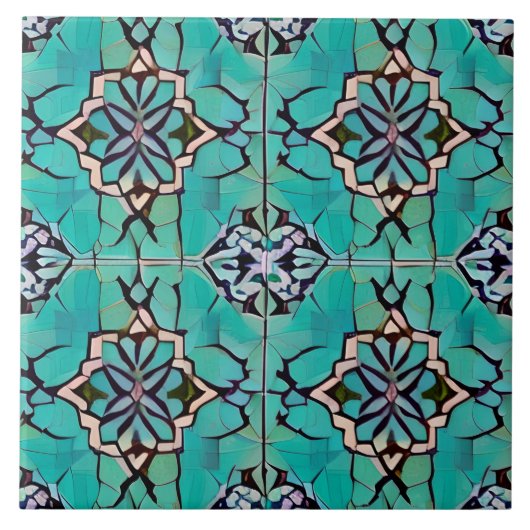 Carreau Mosaïque de style toscan Faux en Turquoise et bleu (Devant)