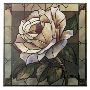 Carreau Mosaïque de verre à la rose blanche