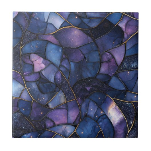 Carreau Mosaïque de verre coloré de la galaxie de minuit (Devant)