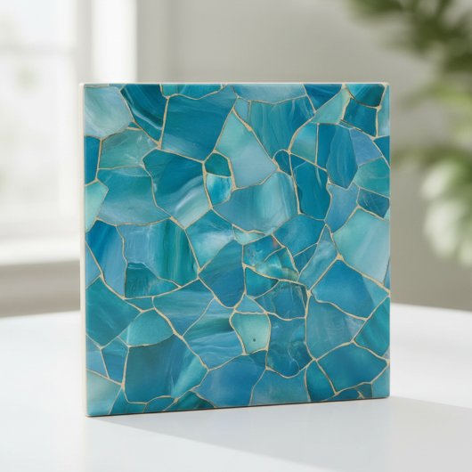 Carreau Mosaique dorée et sarcelle océanique