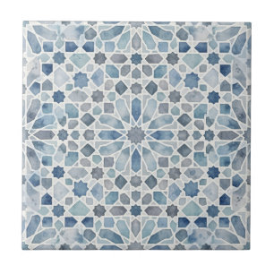 Carreau Mosaïque élégante bleue aquarelle marocaine Zellij
