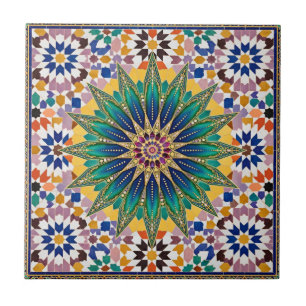 Carreau Mosaïque étoilée de Zellij marocain vert émeraude 