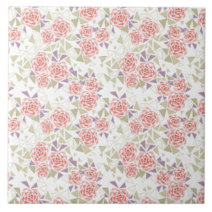 Carreau mosaïque florale rétro beige olive