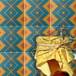 Carreau Mosaïque Géométrique Bleue Et Orange À damiers Mot<br><div class="desc">Décor moderne abstrait carrelage avec un motif géométrique dans les tons bleu et orange.</div>