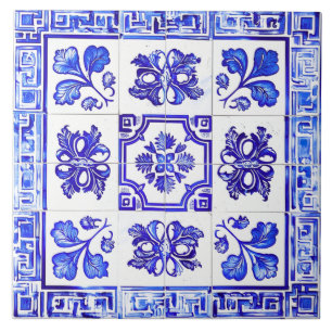 Carreau Mosaïque grecque : Cobalt et blanc